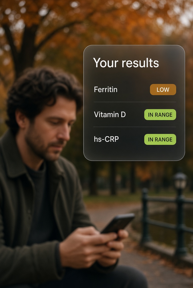 A person checking blood test results on their phone