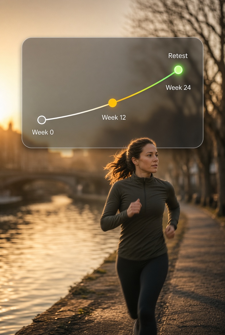 A runner with a chart showing results over time